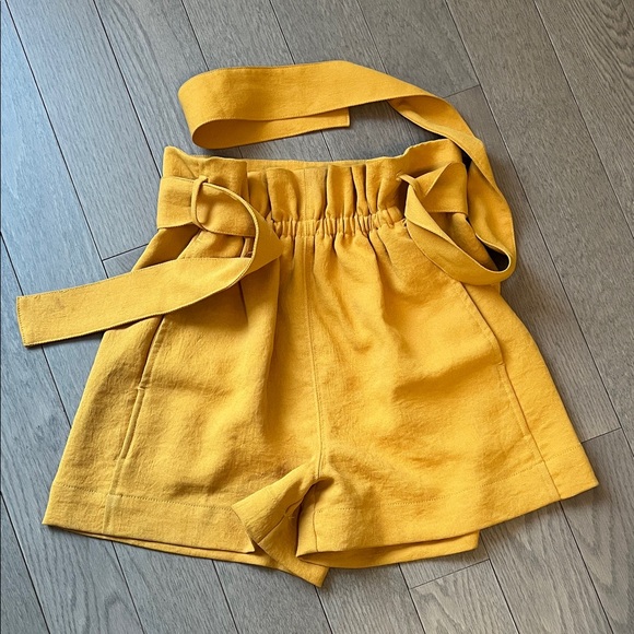 Wilfred Mustard High-Waist Paperbag Shorts with Self Tie - Picture 2 of 5